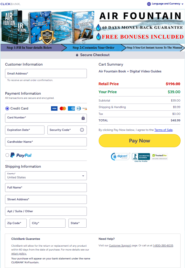 Air Fountain System  Checkout Page